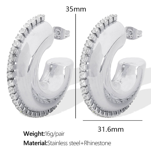 Wholesale 316L Stainless Steel Cshaped Glue Earrings And Ring Electroplated For Women