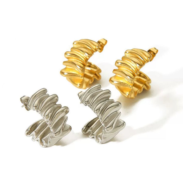Wholesale Titanium Steel Cshaped Pleated Irregular Geometric Earrings With Electroplating For Women