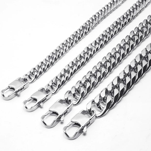 Wholesale Titanium Steel Cuban Chain Double Buckle Grinding Men's Necklace With Baking Paint Treatment And Letters Numbers Text Pattern