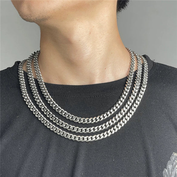 Wholesale Titanium Steel Cuban Chain Necklace For Men Geometric Drop Shape Polished Hiphop Street Style Accessories