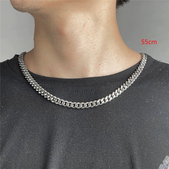 Wholesale Titanium Steel Cuban Chain Necklace For Men Geometric Drop Shape Polished Hiphop Street Style Accessories