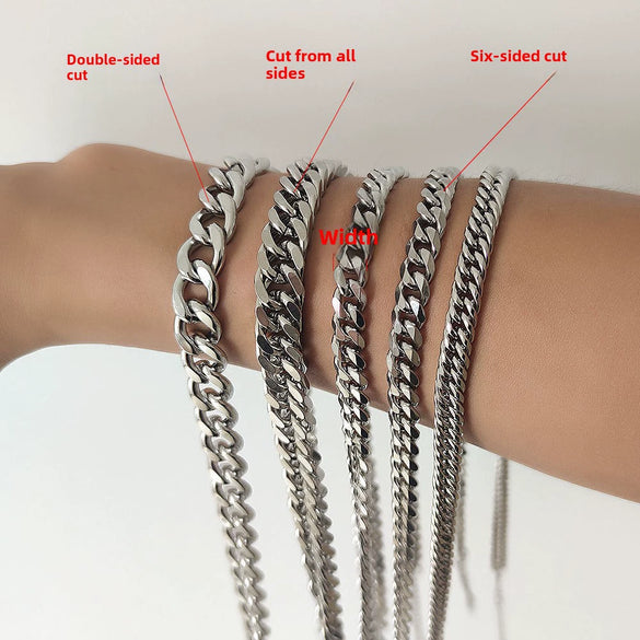 Wholesale Titanium Steel Cuban Hip Hop Geometric Punk Unisex Necklace With Electroplating And Snake Bone Chain