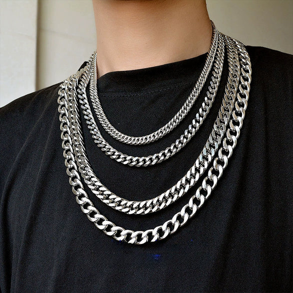 Wholesale Titanium Steel Cuban Hip Hop Geometric Punk Unisex Necklace With Electroplating And Snake Bone Chain