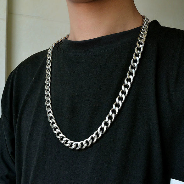 Wholesale Titanium Steel Cuban Hip Hop Geometric Punk Unisex Necklace With Electroplating And Snake Bone Chain
