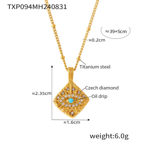 Wholesale Titanium Steel Czech Diamond Magic Eye Block Pendant Collarbone Necklace For Women Pvd Plated 18K Gold Fashion Style