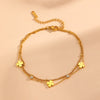 Wholesale Titanium Steel Double Layer Anklet With Multi Flower And Four Leaf Pattern Cartoon Style Electroplated