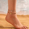 Wholesale Titanium Steel Double Layer Anklet With Multi Flower And Four Leaf Pattern Cartoon Style Electroplated