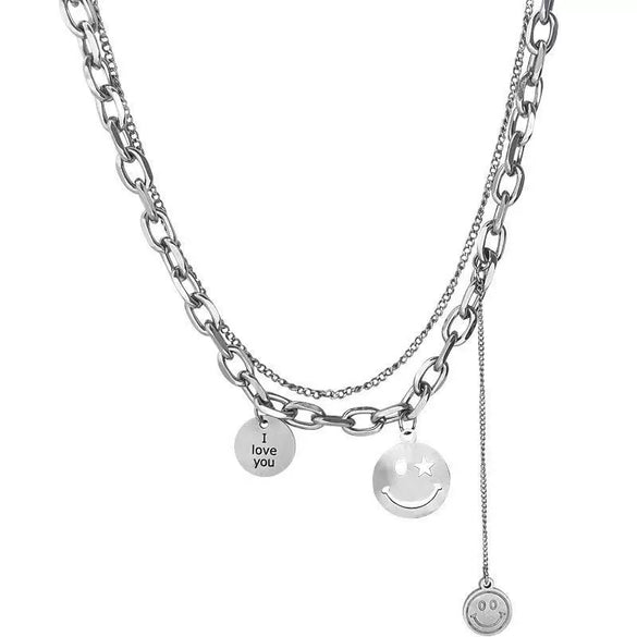 Wholesale Titanium Steel Double Layer Geometric Smile Necklace With Polishing For Unisex Fashion Hip Hop Accessories