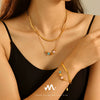 Wholesale 316L Stainless Steel Double Layer Love Shaped Necklace And Bracelet With Color Drop Oil Retro Niche Light Luxury Style Electroplated
