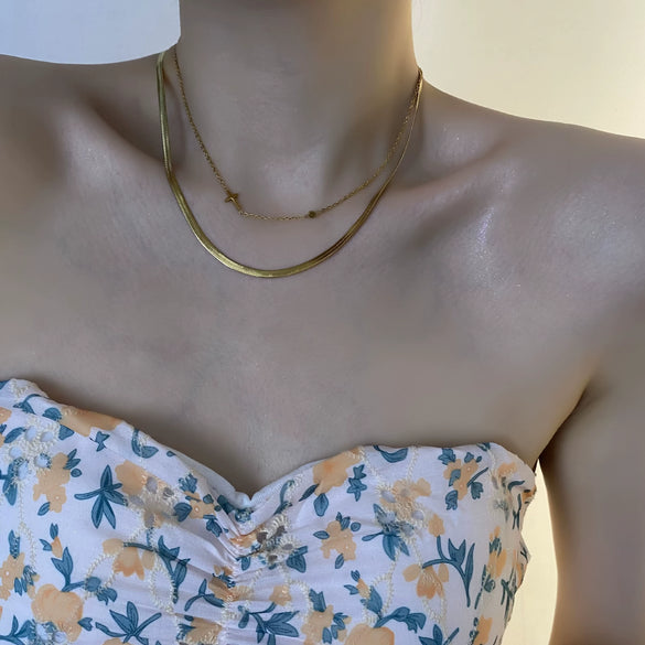 Wholesale Titanium Steel Double Layer Simple Cold Style Clavicle Chain With Geometric Cross And Zircon For Women