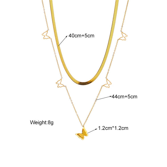 Wholesale Titanium Steel Double Layer Stacked Hollow Butterfly Clavicle Chain Snake Bone Chain Style Electroplated For Women