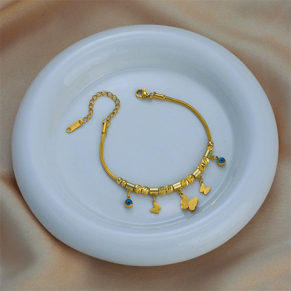 Wholesale Titanium Steel Double Layer Stacked Necklace And Frosted Butterfly Bracelet For Women With Electroplating Non Fading Animal Pattern