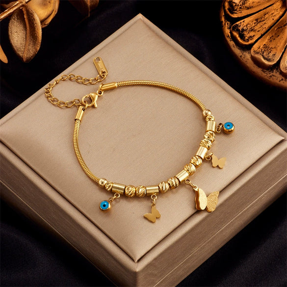 Wholesale Titanium Steel Double Layer Stacked Necklace And Frosted Butterfly Bracelet For Women With Electroplating Non Fading Animal Pattern