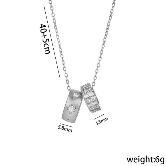 Wholesale Titanium Steel Double Ring Full Diamond Waist Necklace Clavicle Chain With Geometric Design And Gold Inlaid