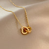 Wholesale Titanium Steel Double Ring Heart Shaped Clavicle Chain Necklace With 18K Gold Electroplating