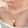 Wholesale Titanium Steel Doublelayer Clavicle Necklace For Women With Microinlaid Zircon Geometric Letter Number And Text Pattern Electroplated Fourleaf Flower Design