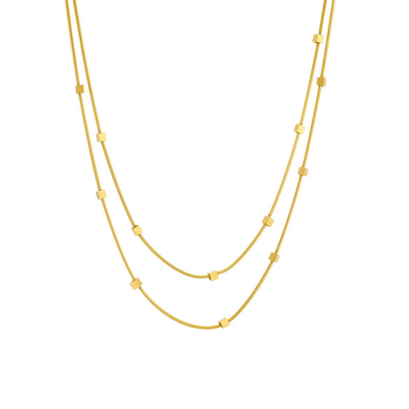 Wholesale Titanium Steel Doublelayer Small Square Geometric Women's Necklace With Vacuum Electroplating In Furnace