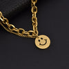 Wholesale Titanium Steel Doublelayer Smiley Tag Collar Chain Necklace With Electroplating For Women