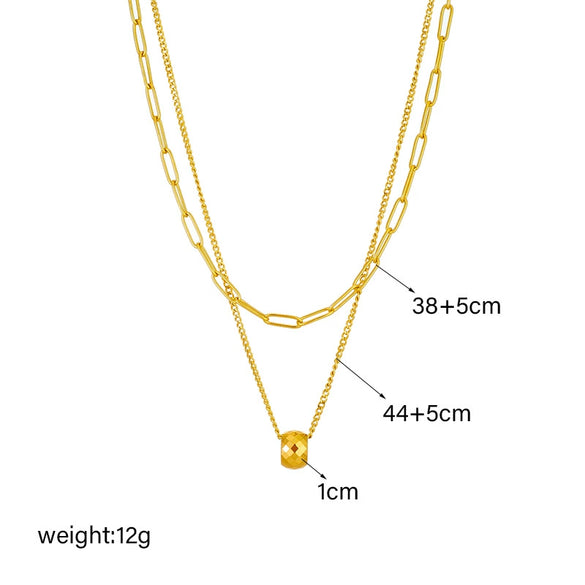 Wholesale Titanium Steel Doublelayer Stacked Round Bead Pendant Necklace Geometric Style Electroplated For Women