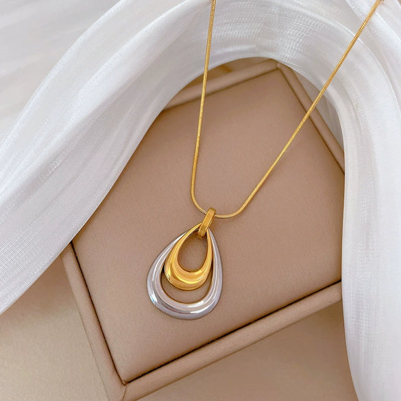 Wholesale Titanium Steel Doublelayer Water Drop Geometric Style Electroplated Unisex Necklace