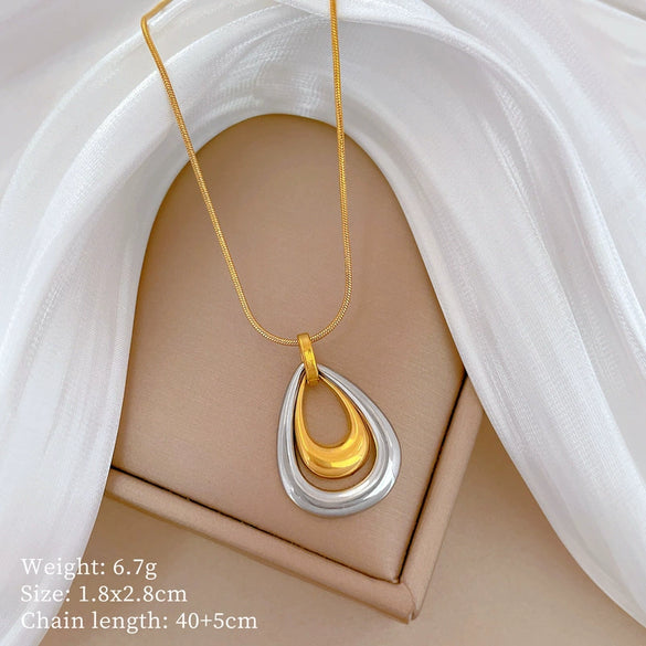 Wholesale Titanium Steel Doublelayer Water Drop Geometric Style Electroplated Unisex Necklace