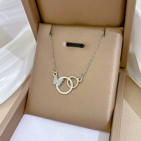 Wholesale Titanium Steel Doublering Butterfly Geometric Electroplated Women's Fashion Necklace