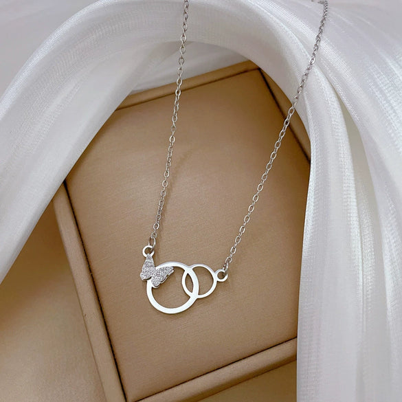 Wholesale Titanium Steel Doublering Butterfly Geometric Electroplated Women's Fashion Necklace