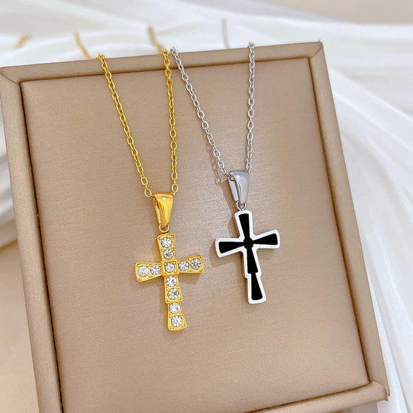 Wholesale Titanium Steel Doublesided Cross Furnace Real Gold Plated Necklace Cartoon Geometric Style Accessories