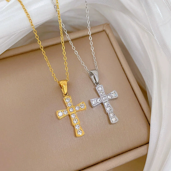 Wholesale Titanium Steel Doublesided Cross Furnace Real Gold Plated Necklace Cartoon Geometric Style Accessories