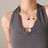 Wholesale 316L Stainless Steel Doublesided Peach Heart Geometric Love Pendant Necklace Gold Plated