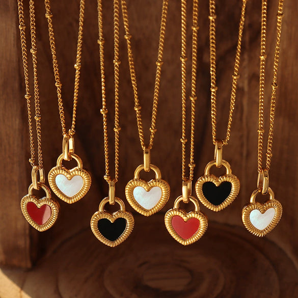 Wholesale 316L Stainless Steel Doublesided Peach Heart Geometric Love Pendant Necklace Gold Plated
