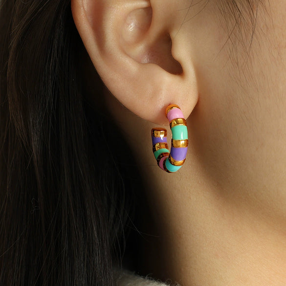 Wholesale 316L Stainless Steel Dripping Glue Geometric Ushape Women's Earrings