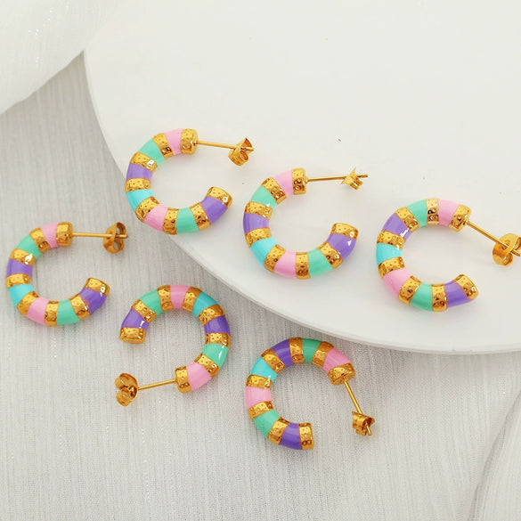 Wholesale 316L Stainless Steel Dripping Glue Geometric Ushape Women's Earrings