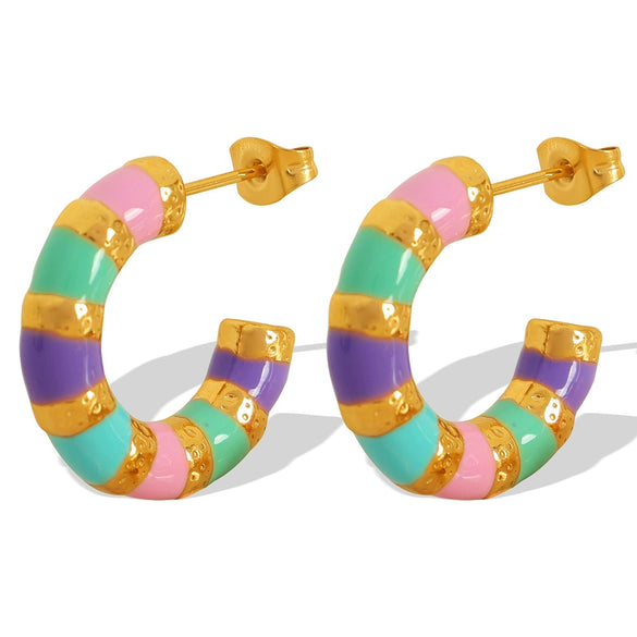 Wholesale 316L Stainless Steel Dripping Glue Geometric Ushape Women's Earrings