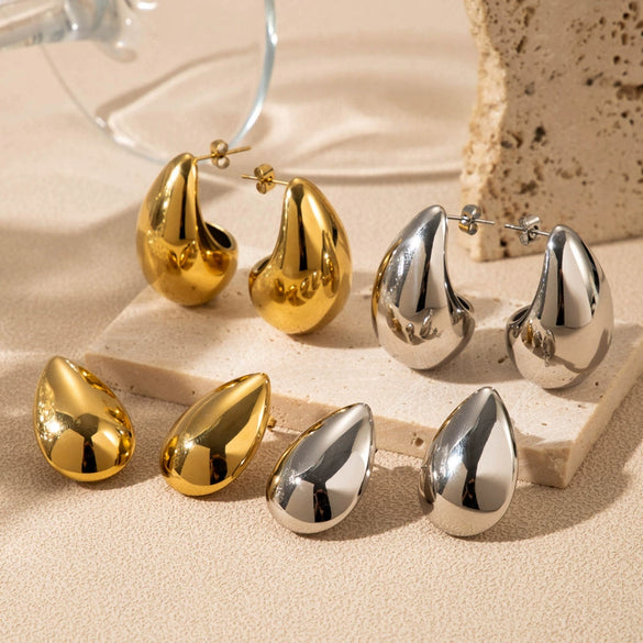 Wholesale Titanium Steel Dropshaped Cshaped Electroplated Women's Earrings
