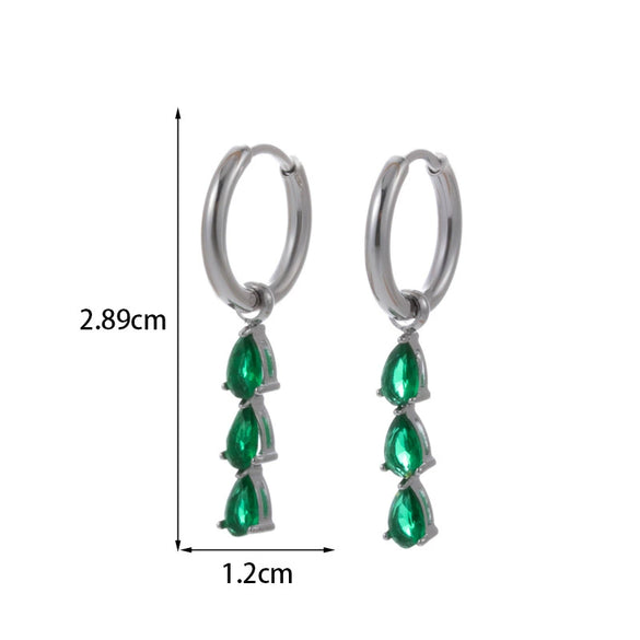 Wholesale Titanium Steel Dropshaped Geometric Diamondembedded Electroplated Women's Earrings