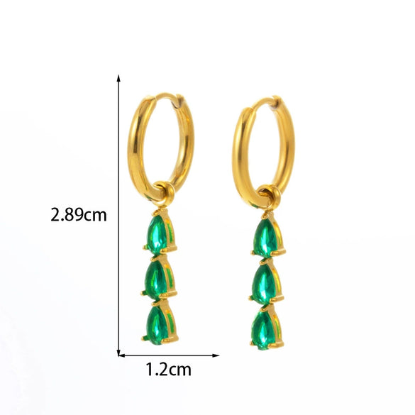 Wholesale Titanium Steel Dropshaped Geometric Diamondembedded Electroplated Women's Earrings