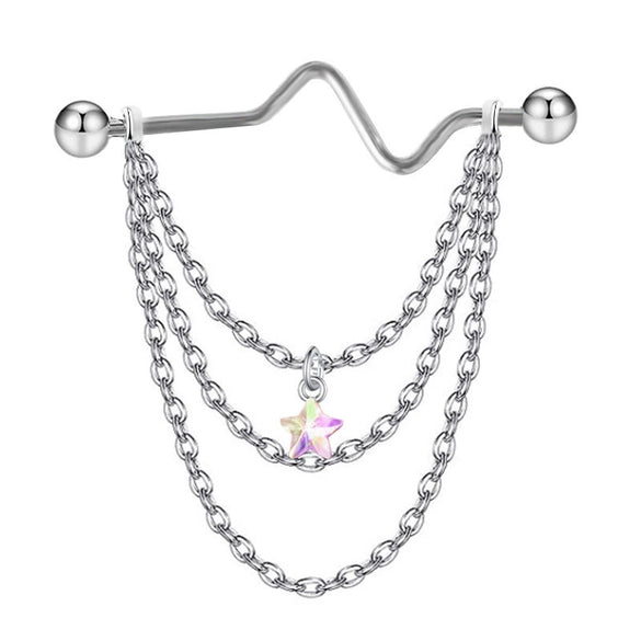 Wholesale Titanium Steel Ear Bridge Ear Bone Nail With Geometric Animal Zodiac Doll Cartoon Characters And Leaf Patterns Electroplated