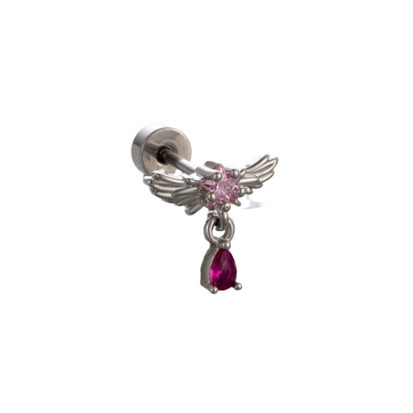Wholesale Titanium Steel Ear Nail With Red And Purple Zircon Love Star And Heart Drop Shape Pendant Sweet Style