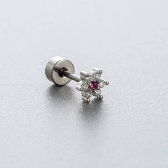 Wholesale Titanium Steel Ear Nail With Red And Purple Zircon Love Star And Heart Drop Shape Pendant Sweet Style