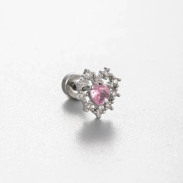 Wholesale Titanium Steel Ear Nails With Pink Cherry Bow For Women High Sense Style With Zircon Design