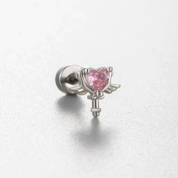 Wholesale Titanium Steel Ear Nails With Pink Cherry Bow For Women High Sense Style With Zircon Design