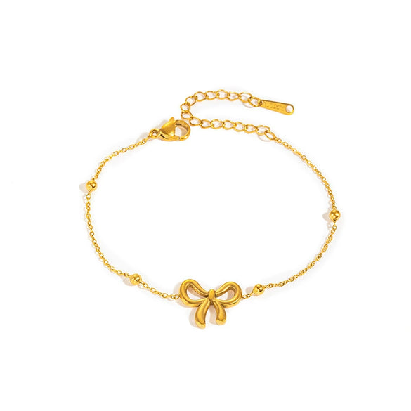 Wholesale Titanium Steel Earring Set Clavicle Chain And Bracelet With Bow Tie Styling And Electroplating