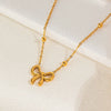 Wholesale Titanium Steel Earring Set Clavicle Chain And Bracelet With Bow Tie Styling And Electroplating