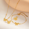 Wholesale Titanium Steel Earring Set Clavicle Chain And Bracelet With Bow Tie Styling And Electroplating