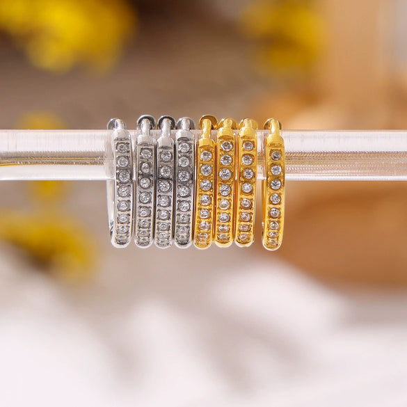 Wholesale Titanium Steel Earrings And Plain Ring Set With Zircon Pvd Gold Plated Niche Design Circle Ear Buckle Geometric Pattern
