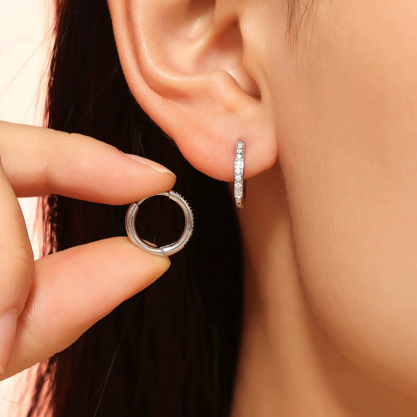 Wholesale Titanium Steel Earrings And Plain Ring Set With Zircon Pvd Gold Plated Niche Design Circle Ear Buckle Geometric Pattern