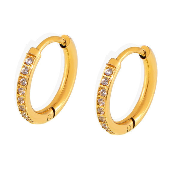 Wholesale Titanium Steel Earrings And Plain Ring Set With Zircon Pvd Gold Plated Niche Design Circle Ear Buckle Geometric Pattern