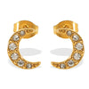 Wholesale 316L Stainless Steel Earrings Electroplated Inlaid Zircon Crescent Moon Fashion Style For Women