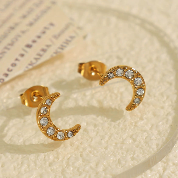 Wholesale 316L Stainless Steel Earrings Electroplated Inlaid Zircon Crescent Moon Fashion Style For Women